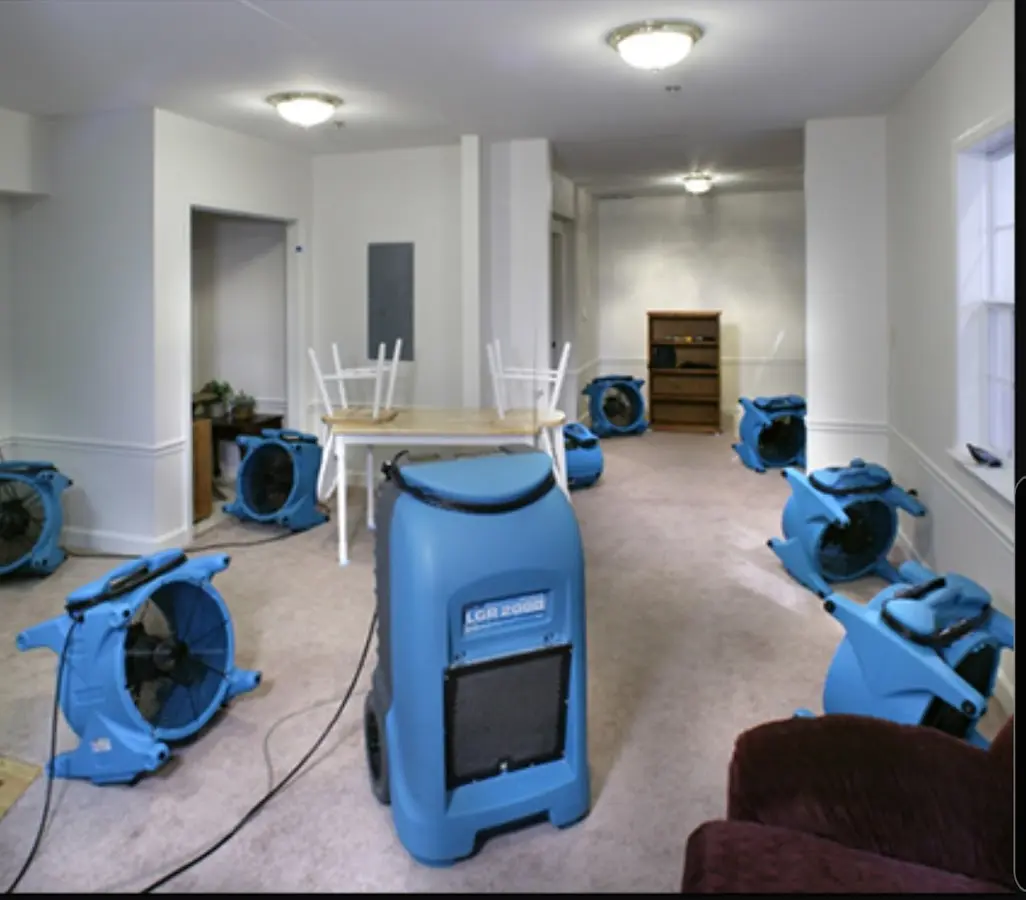 Air movers and dehumidifier setup for Water Damage Restoration in East Palo Alto